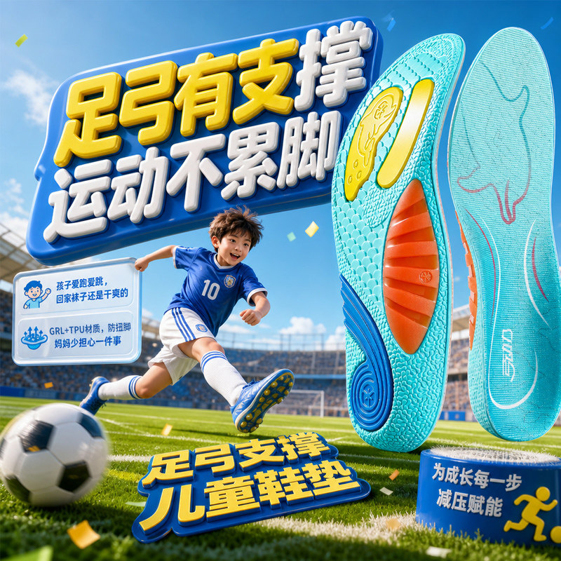 儿童专用足弓支撑运动鞋垫高足弓图片