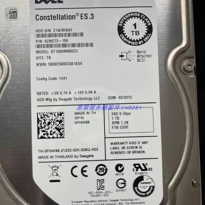 / 1TB SAS 3.5寸 7200转 128MB 0FNW88 ST1000NM0023硬盘议价