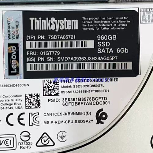 7SD7A05721 01GT779 S4600 960G SATA 2.5 SSD SR650固态硬盘议价
