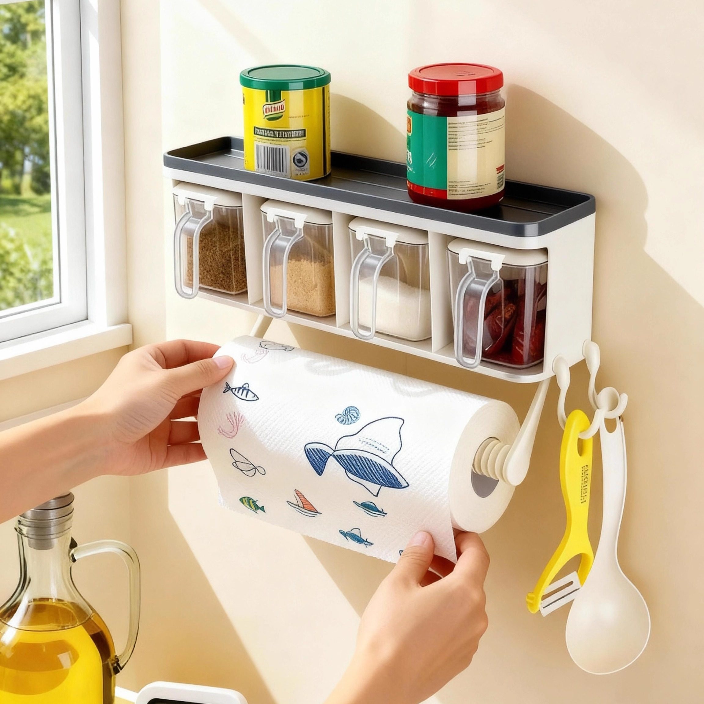 SPENG四格调料盒厨房墙面ABS