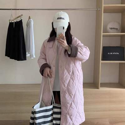 新款加厚灯芯绒翻领羽绒服女中长款2024小个子白鸭绒宽松韩系外套