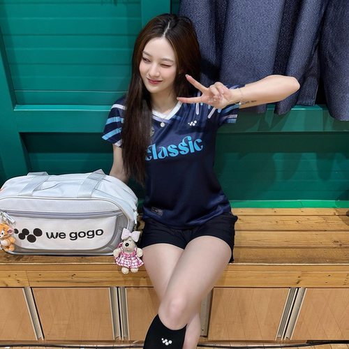WE GOGO 美式女高“线条”连肩短袖羽毛球服速干运动训练赛服休闲