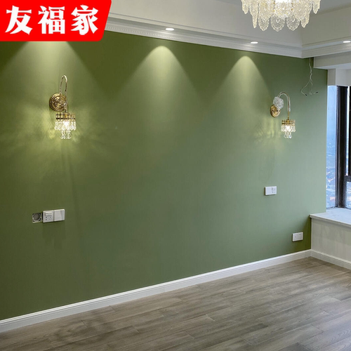 祖母绿墨绿色莫兰迪绿色墙布包安装新款2026全屋美式简约无缝壁布