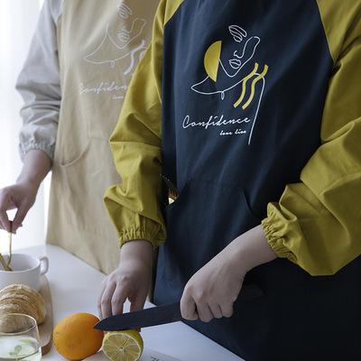 纯全棉反穿防水奶茶长袖罩