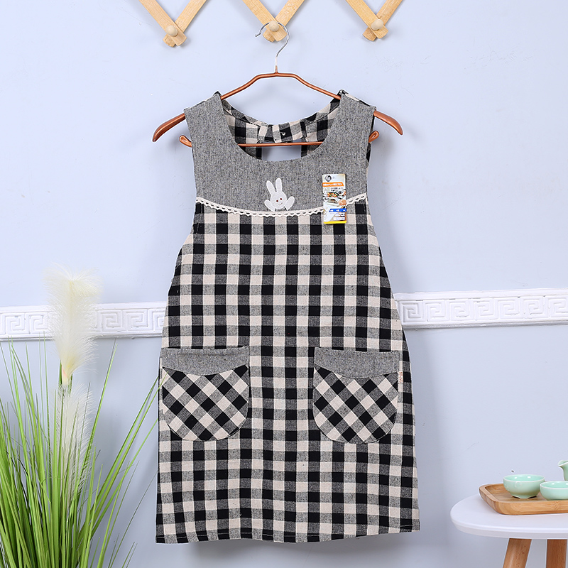 日系家用围裙背心防污格子布艺