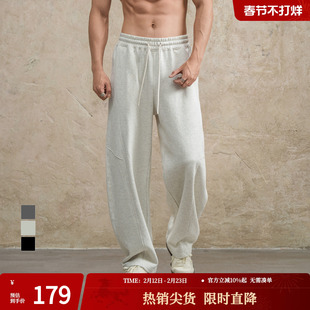 鹿家门春秋新款卫裤弯刀直筒休闲宽松加绒大码男士运动健身长裤子