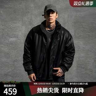 男运动健身PU皮棉服男 保暖皮夹克棉衣外套冬装 鹿家门新款 宽松大码