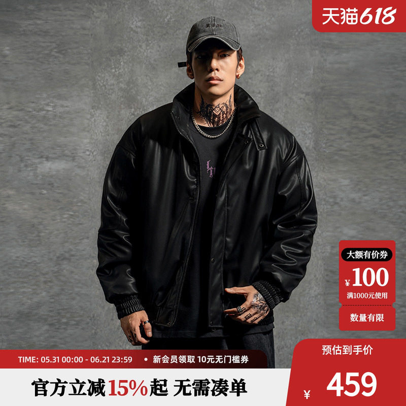 鹿家门美式大码冬季棉服男款保暖皮夹克宽松棉衣运动健身冬装外套