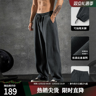 新款 运动健身长裤 重磅弯刀卫裤 男士 子 直筒休闲宽松大码 鹿家门美式