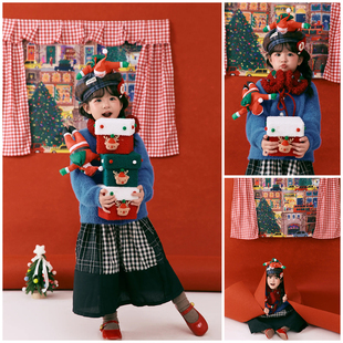 儿童摄影服装圣诞街景主题3岁-7岁女童拍照衣服道具影楼写真照