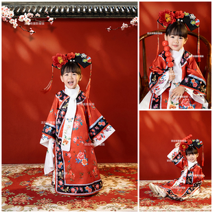 儿童摄影服装红色还珠格格装清朝故宫2岁-12岁女童古装影楼艺术照
