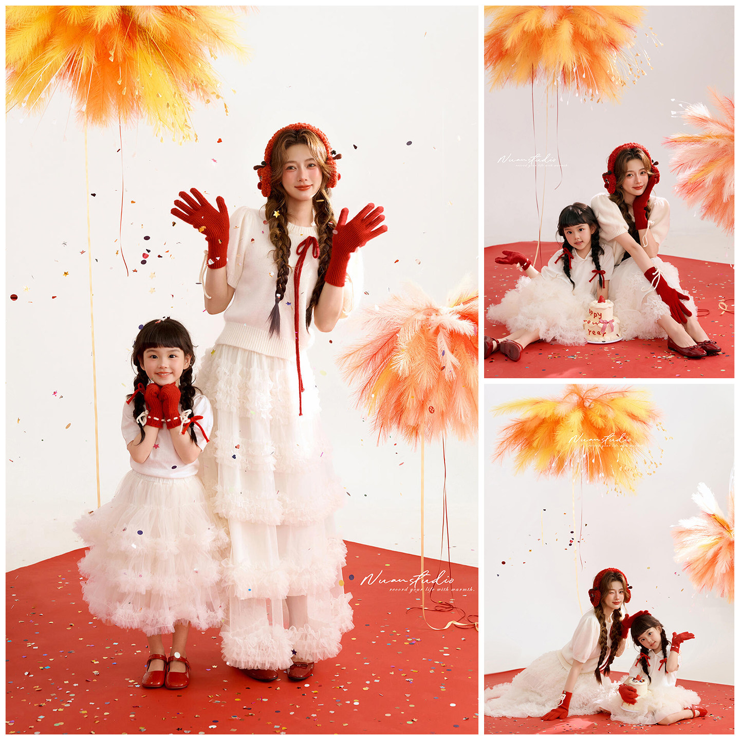 儿童摄影服装烟花白裙亲子主题亲子装母女装拍照衣服裙子套装写真