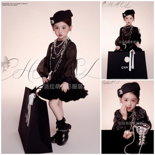 3岁 上衣tutu裙套装 6岁写真照 小香风主题女童泡泡袖 儿童摄影服装