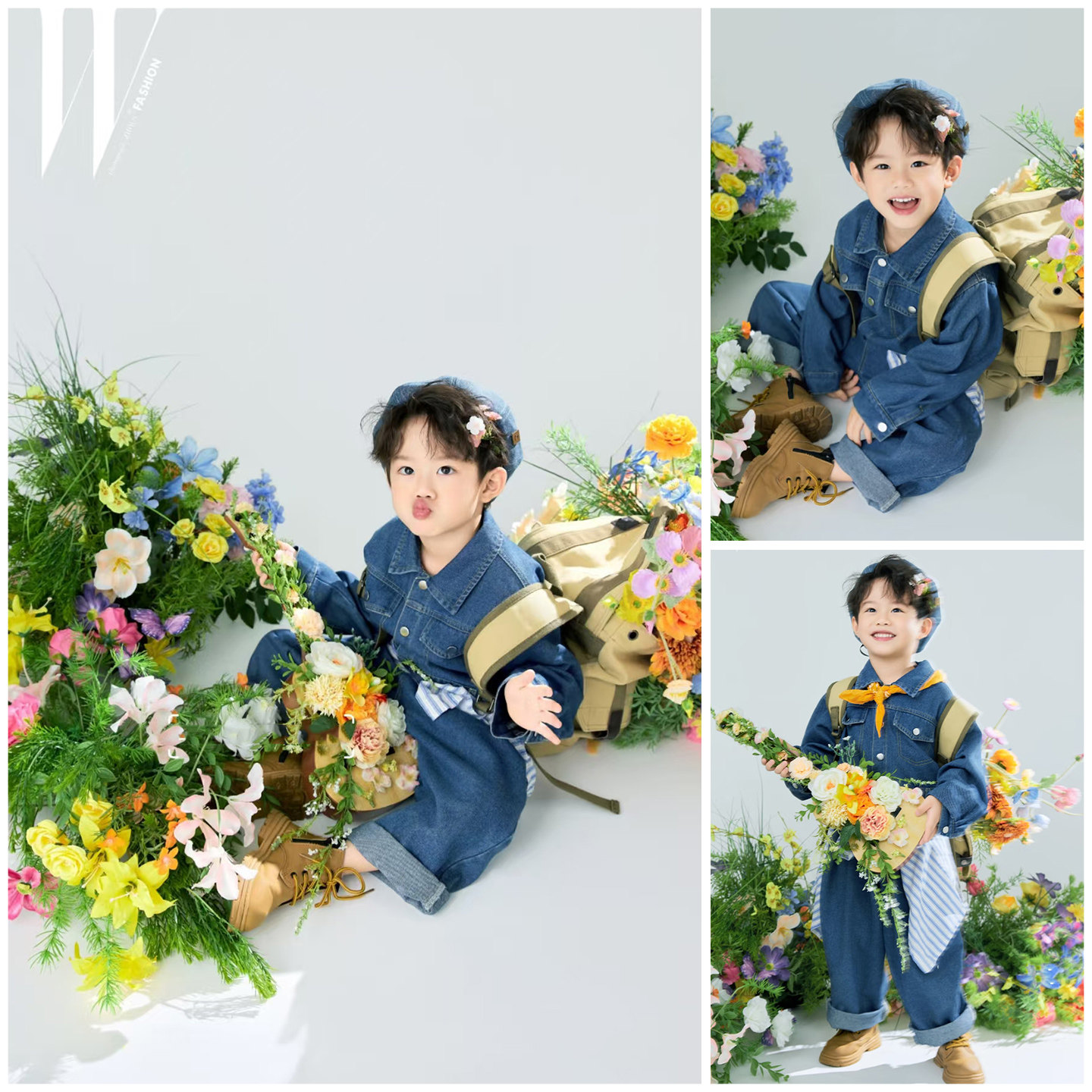 春季鲜花牛仔男孩主题拍照衣服