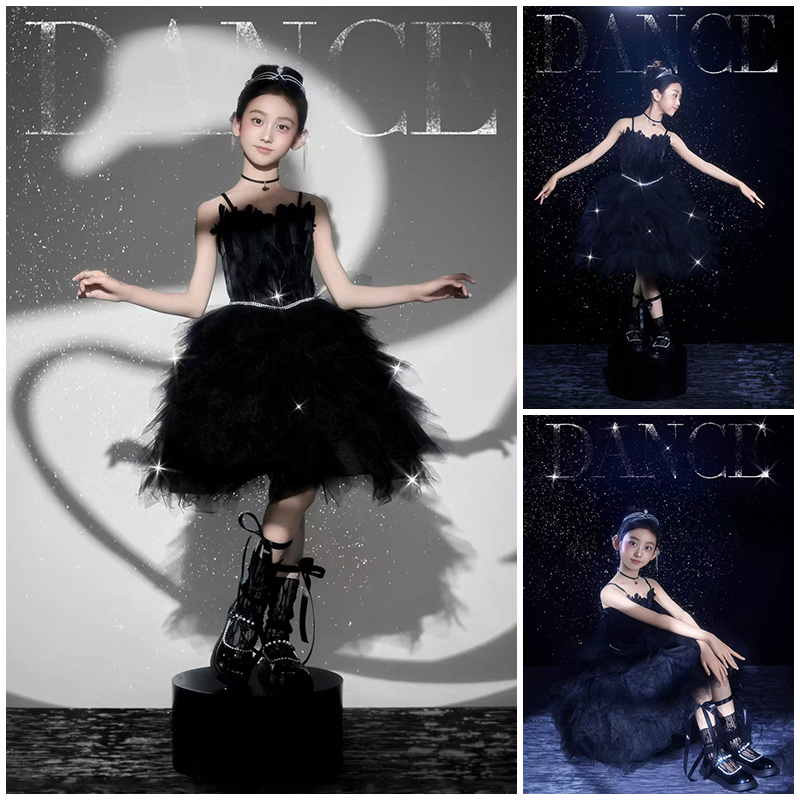 黑天鹅主题女童拍照衣服演出服