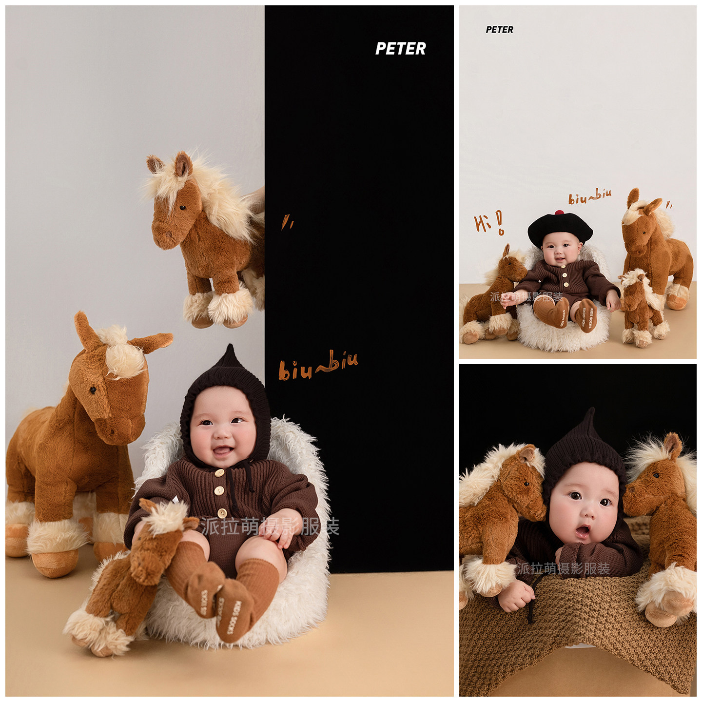 新年小马主题摄影服装宝宝百天周岁照拍照衣服哈衣道具影楼写真照,童装/婴儿装/亲子装,连身衣/爬服/哈衣,淘宝优惠券,粉丝福利购,淘宝优惠卷