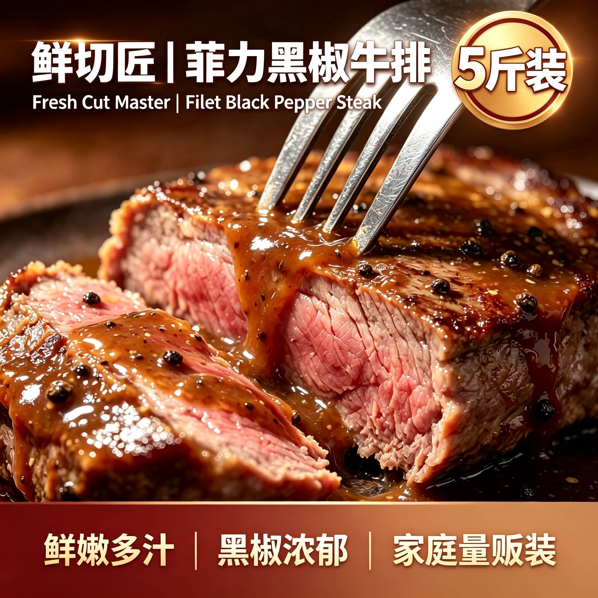 鲜切匠黑椒菲力牛排5斤半成品