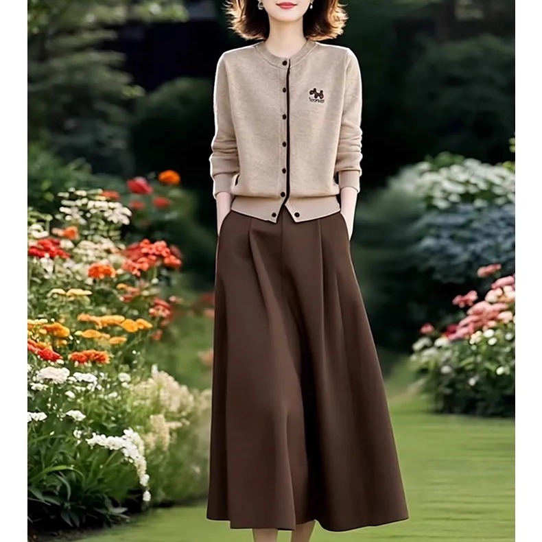 素雅订制女装原创品牌气质时尚百搭针织开衫松紧腰显瘦半身裙套装