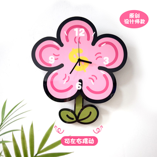 简约创意卡通文艺花朵钟表客厅餐厅静音挂钟花店网红可爱时钟ins
