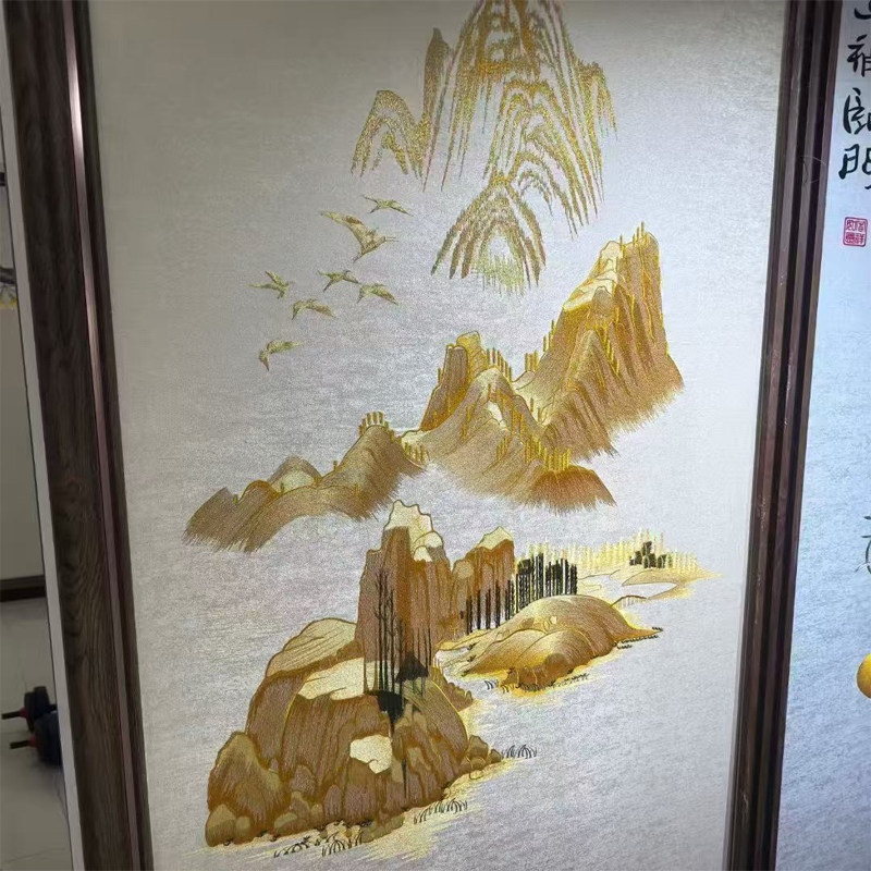 新中式玄关刺绣无缝壁布
