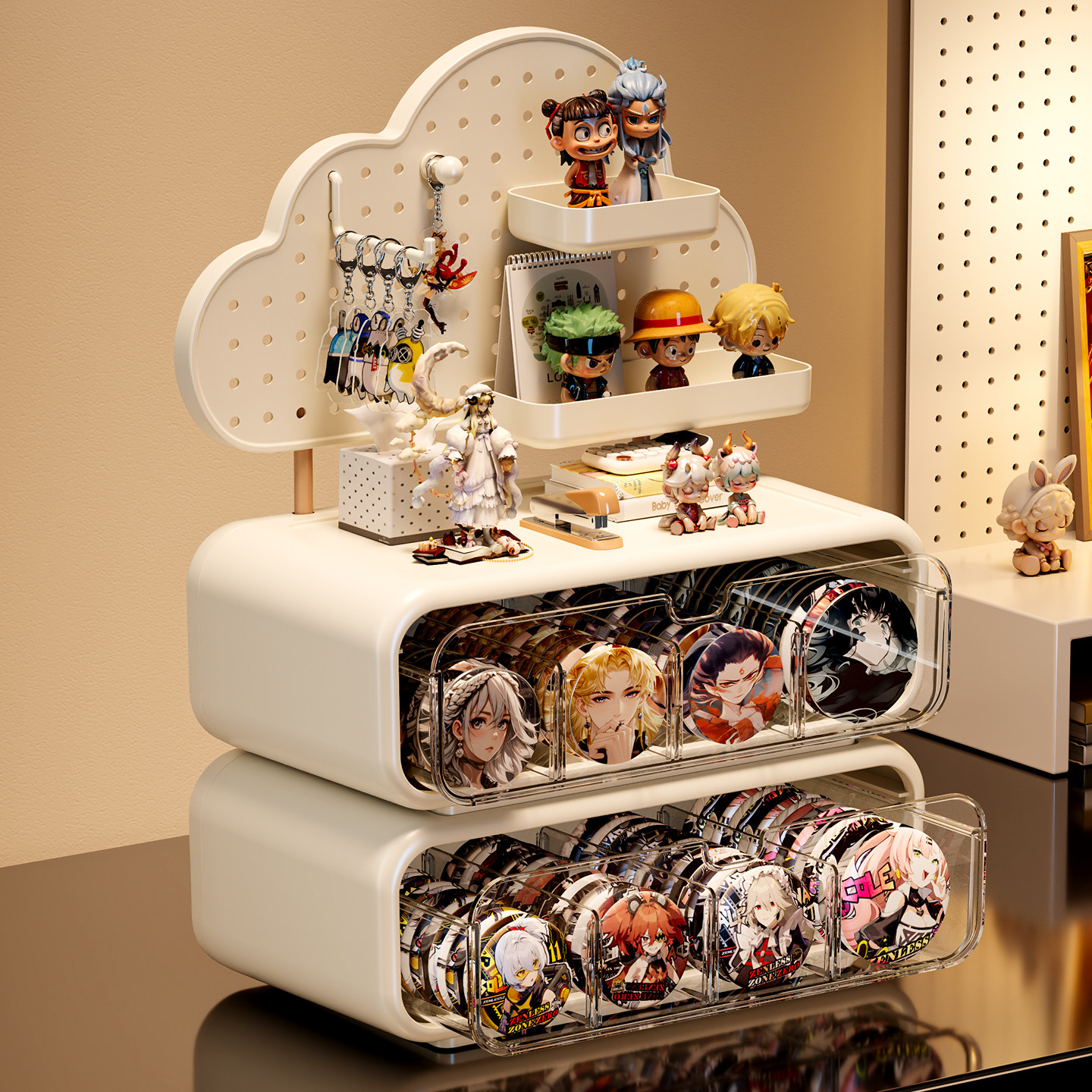 防尘吧唧展示架桌面多层透明抽拉式谷子收纳盒手办勋章洞洞板置物,收纳整理,桌面收纳盒,淘宝优惠券,粉丝福利购,淘宝优惠卷