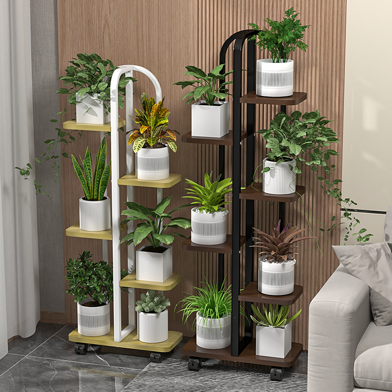室内铁艺花架子客厅落地式多肉花盆置物架阳台吊兰多层带轮摆放架