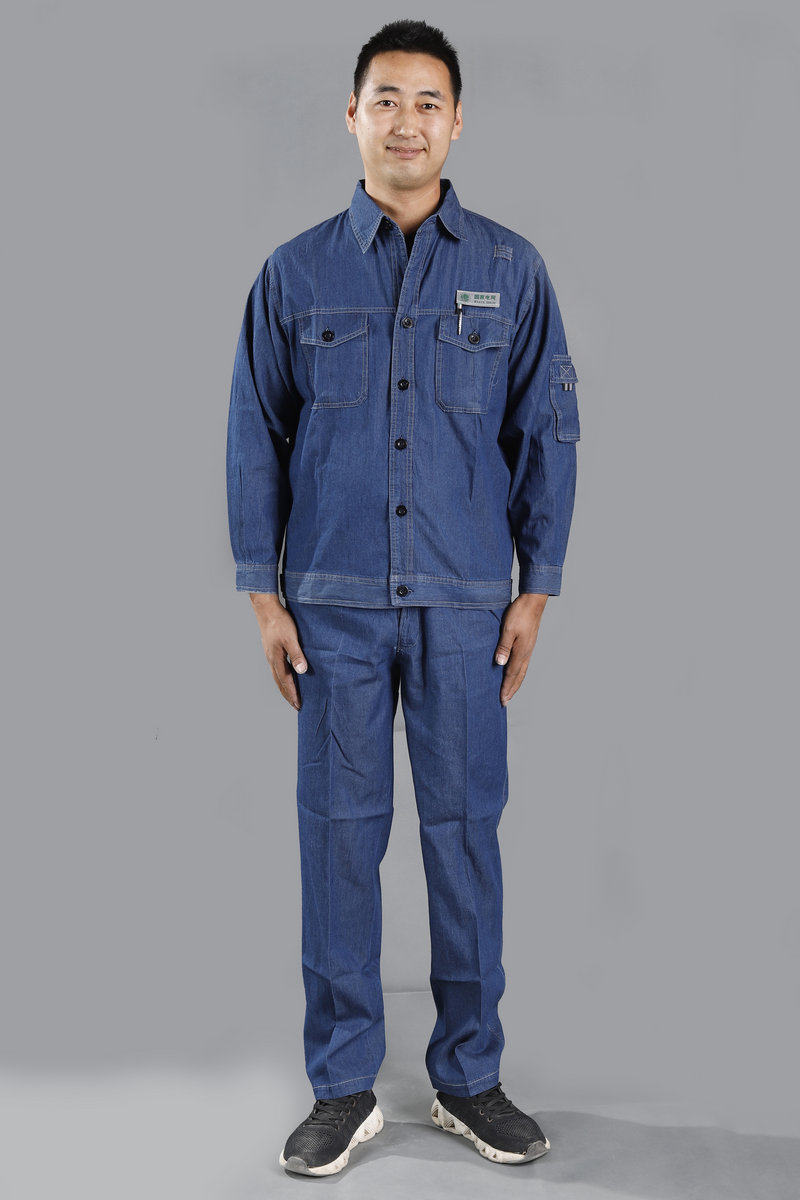 高档国家电网电业局工作服春夏套装牛仔纯棉长袖耐磨定制电工服包