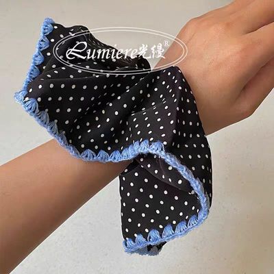 复古黑底白波点蓝钩边发圈