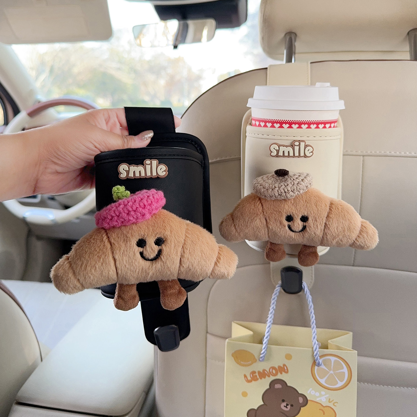 汽车用卡通水杯架挂钩后排座椅背多功能奶茶杯固定车内收纳防水桶