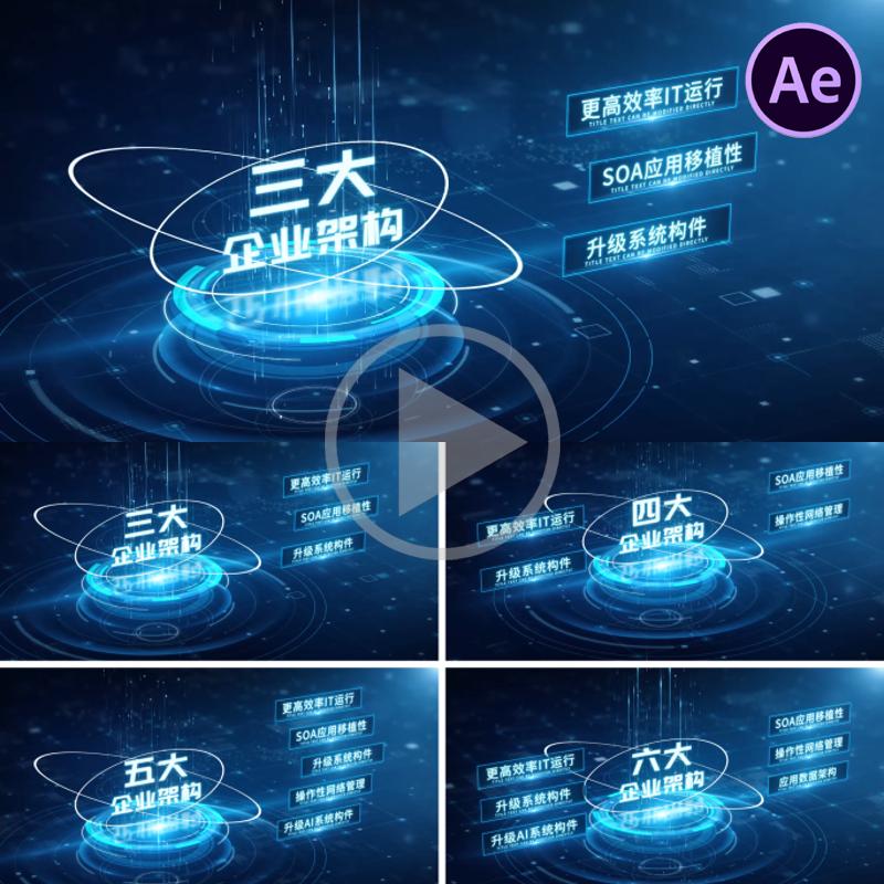 科技数据分类文字信息展示AE模板介绍平台企业文字包装板别列表