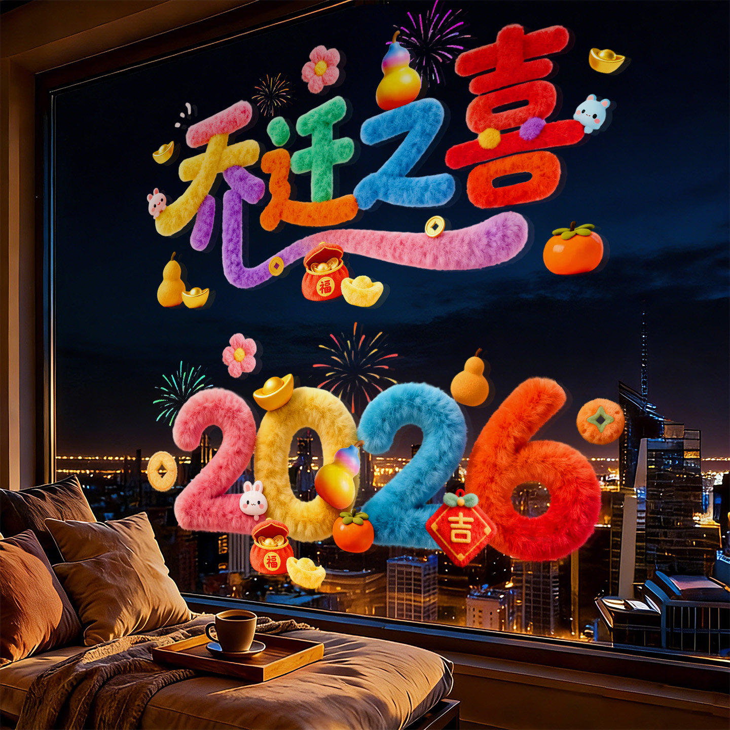 乔迁之喜装饰窗花静电贴2026横版新款毛绒高级感玻璃窗贴门贴贴纸,节庆用品/礼品,喜字/剪纸/贴纸,淘宝优惠券,粉丝福利购,淘宝优惠卷