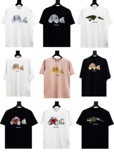 潮牌palm断头熊T恤 棕榈印花天使小熊男女同款情侣高领休闲短袖