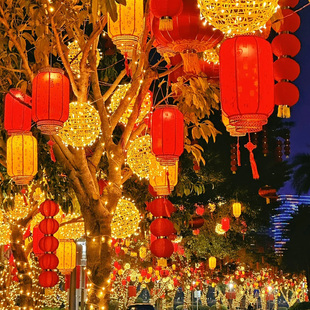 2025吊挂树上的小羊皮灯笼氛围装饰藤球街道亮化户外景区防水公园