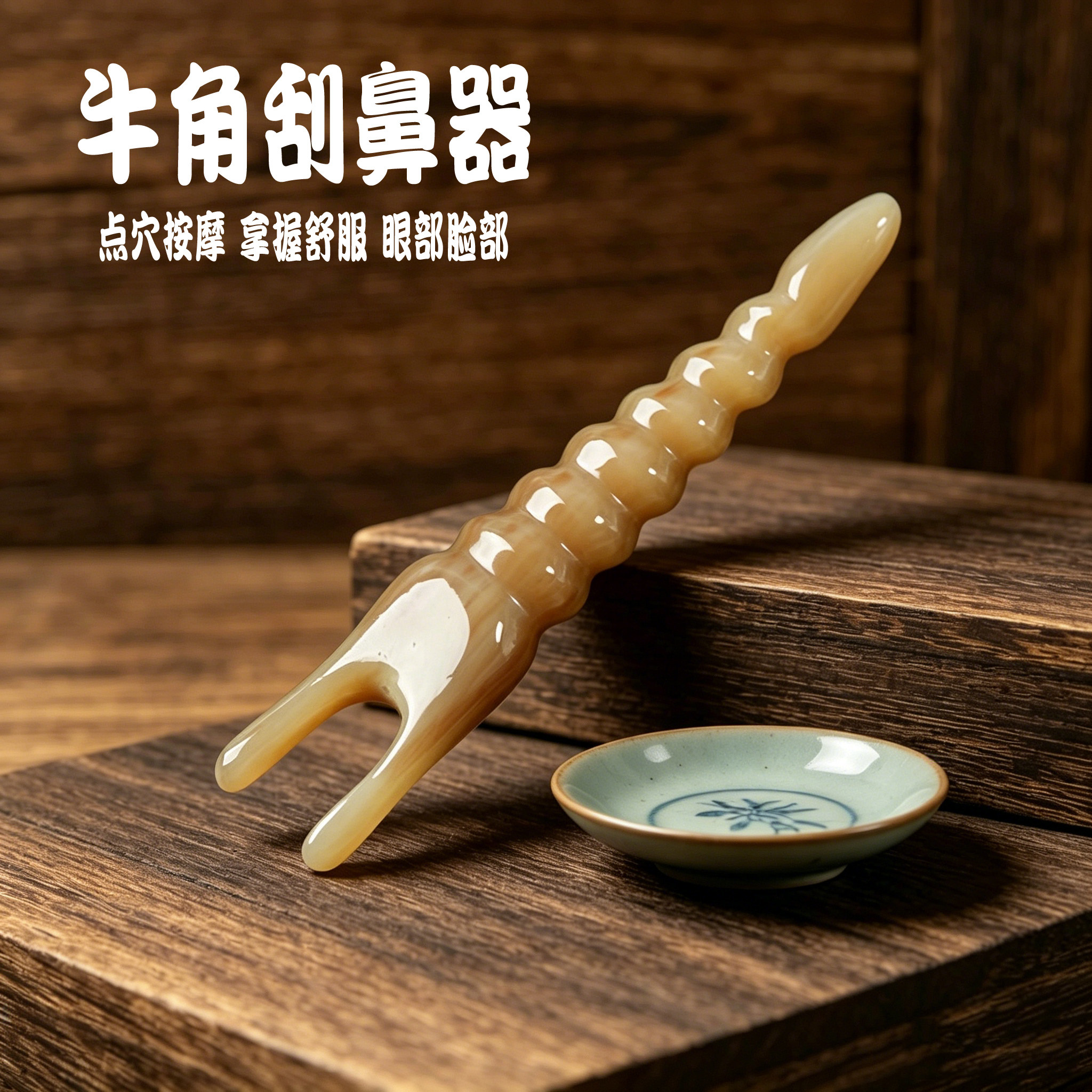 白水牛角拨筋棒刮鼻梁刮脸神器面部美容提拉全身通用按摩穴位棒