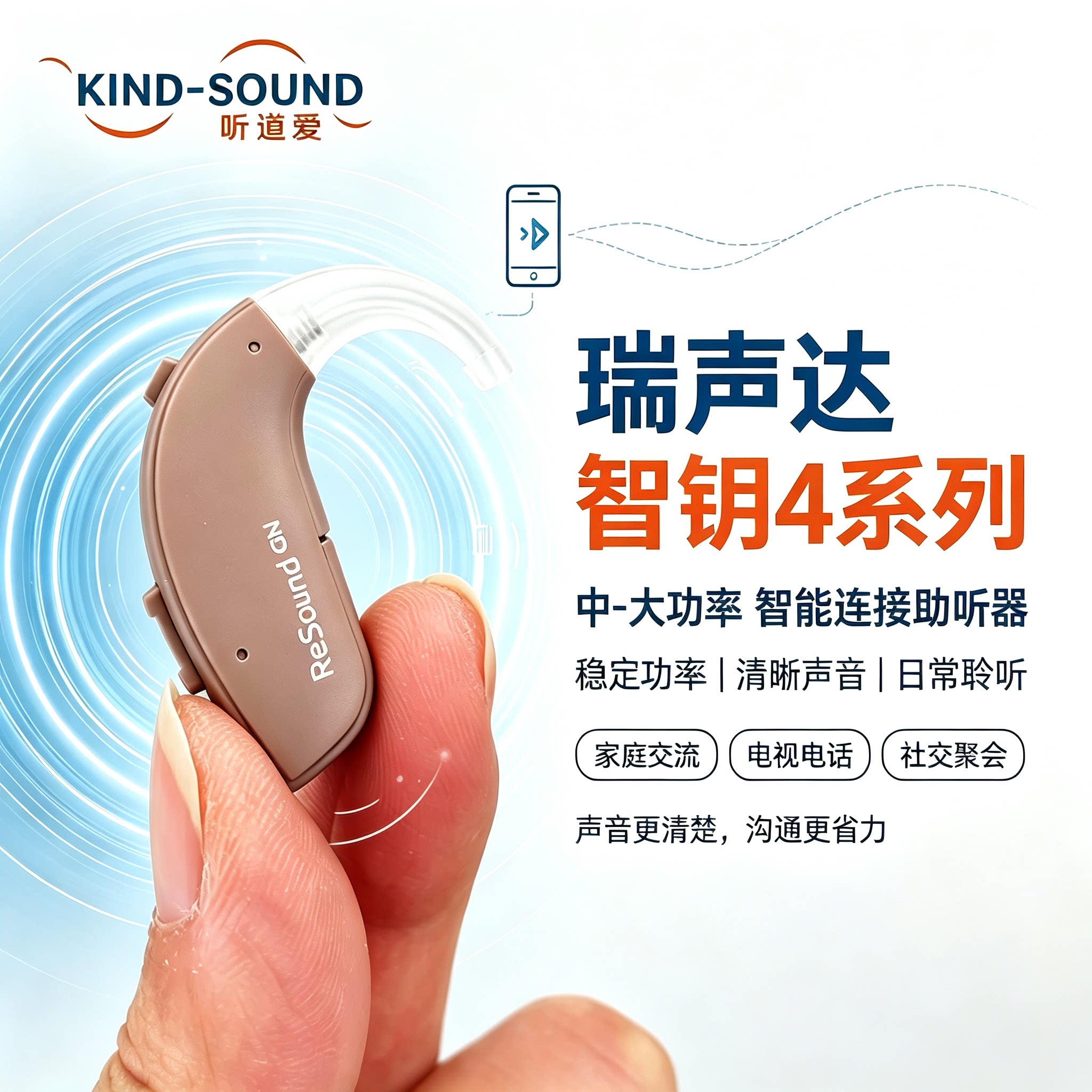 瑞声达ke488助听器,12*48通道电脑可调重度极重度高品质