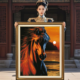 冰与火马到成功2026年新款自己手工刺绣十字绣线绣客厅竖版玄关马