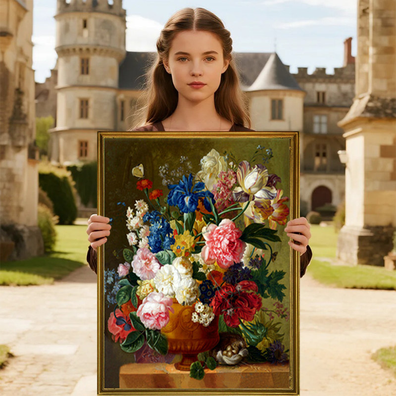 欧式油画花卉系列自己手工刺绣十字绣线绣2026年新款客厅竖版玄关