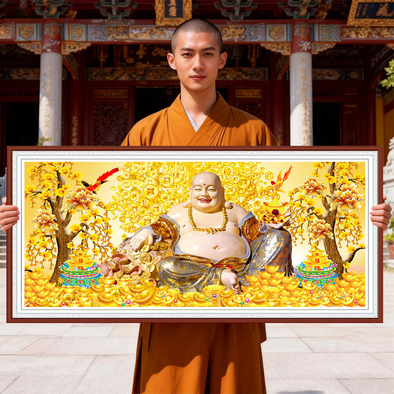 弥勒佛笑口常开佛像2026新款自己手工刺绣十字绣线绣客厅菩萨招财