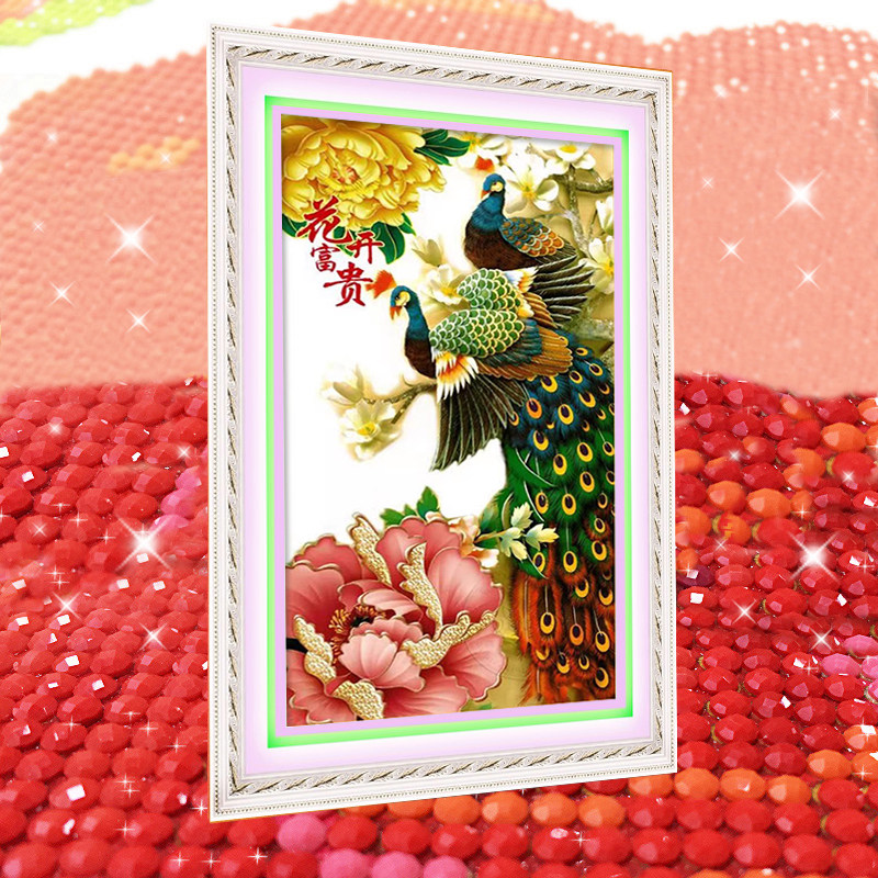 花开富贵孔雀2026新款水晶钻石画满钻点钻贴钻十字绣玄关竖版牡丹