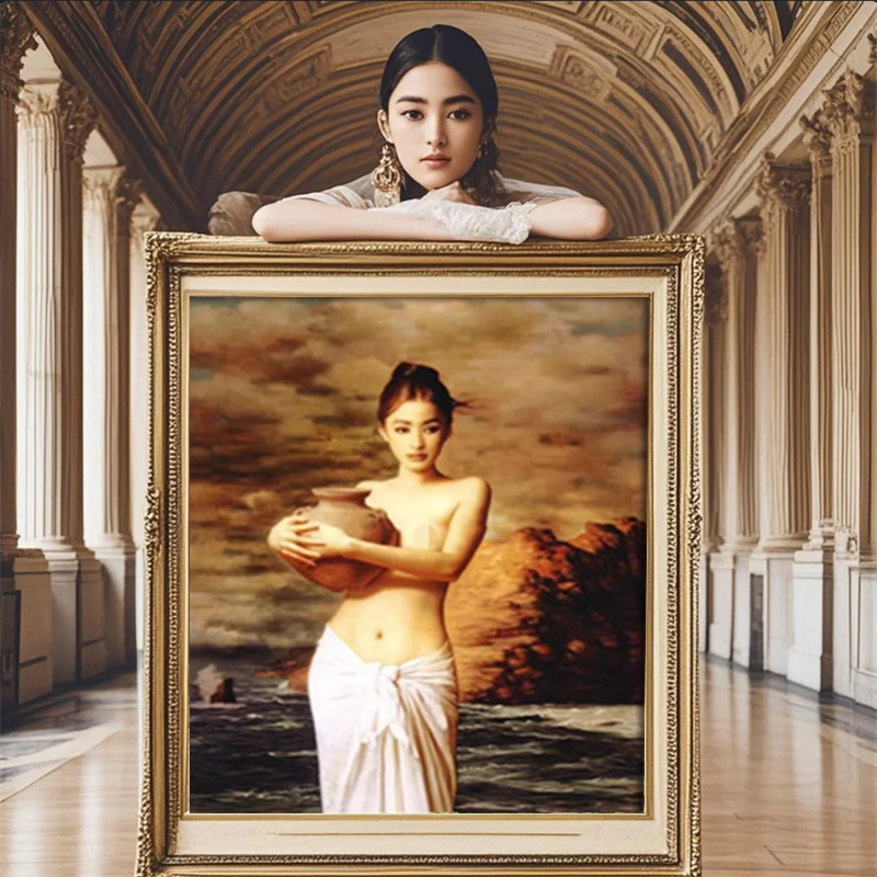 diy人物美女风餐厅油画十字绣