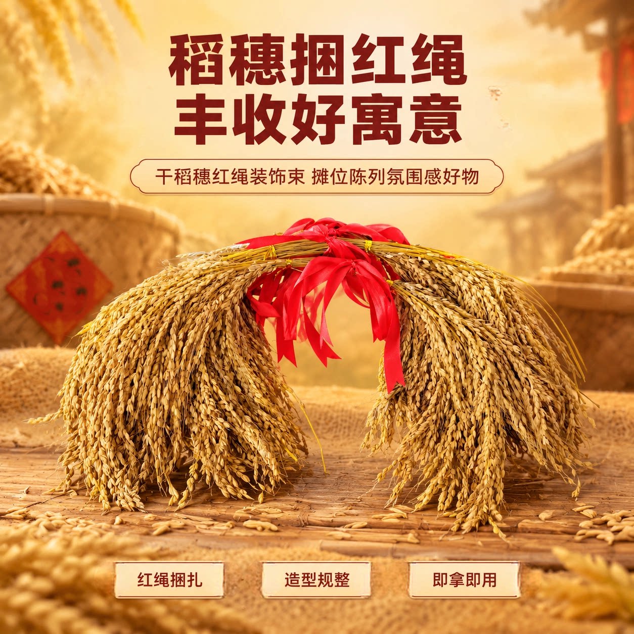 稻穗捆红绳展会陈列市集店铺装饰