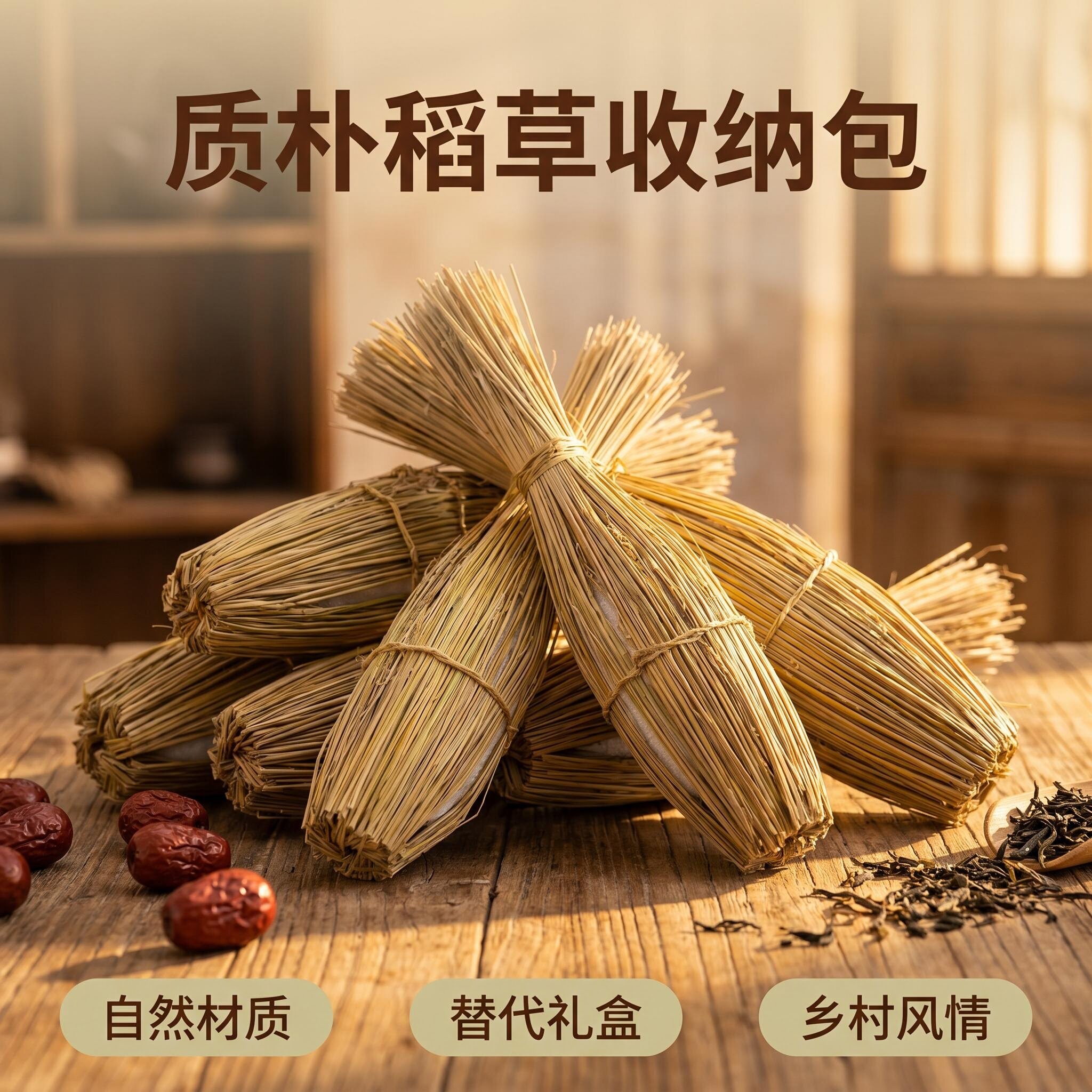糯稻草收纳包挂件草编茶室软装