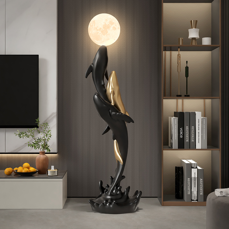 轻奢大气鲸鱼大型落地摆件装饰品客厅沙发电视柜旁床头灯乔迁礼物