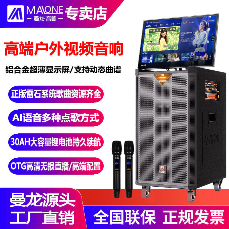 曼龙大功率家庭带显示屏K歌移动点歌KTV一体机大功率户外唱歌音箱
