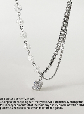 MASKEDFOXES琉璃珠拼接项链男士潮人个性高级感小方钻锁骨链配饰