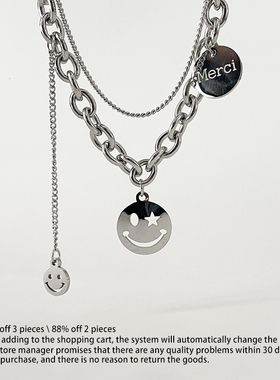 MASKEDFOXES原创设计笑脸多层项链男潮人个性钛钢不掉色情侣颈链