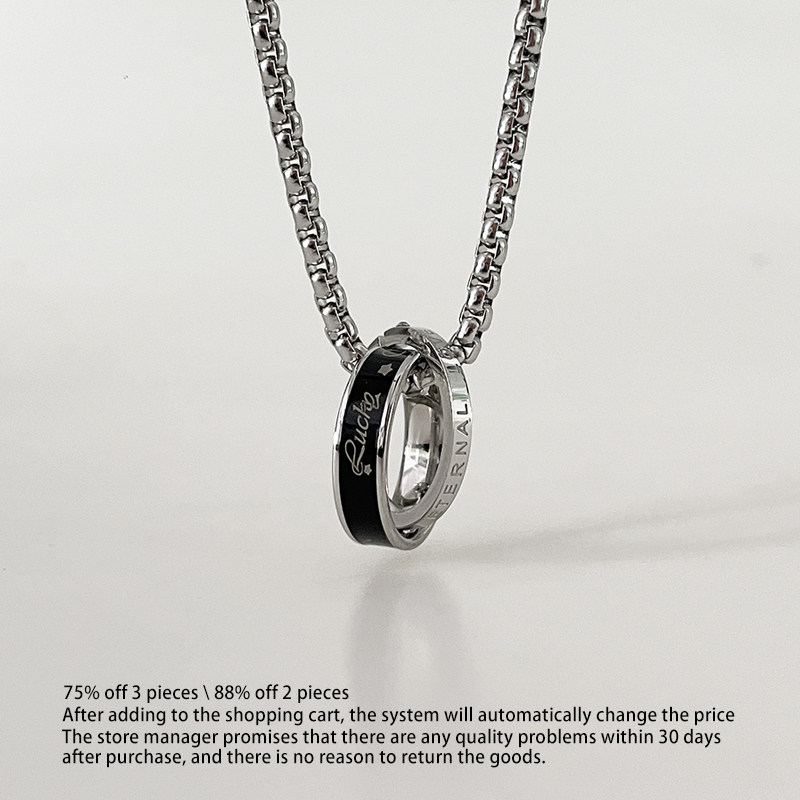 潮牌eternal love轻奢双指环项链男女长款钛钢镶钻圆环小众卫衣链