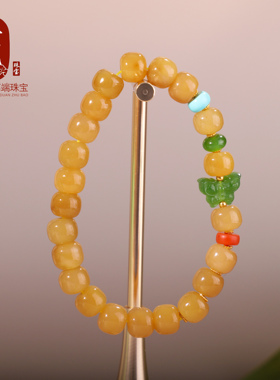 新疆和田玉且末糖奶油黄浅糖手串