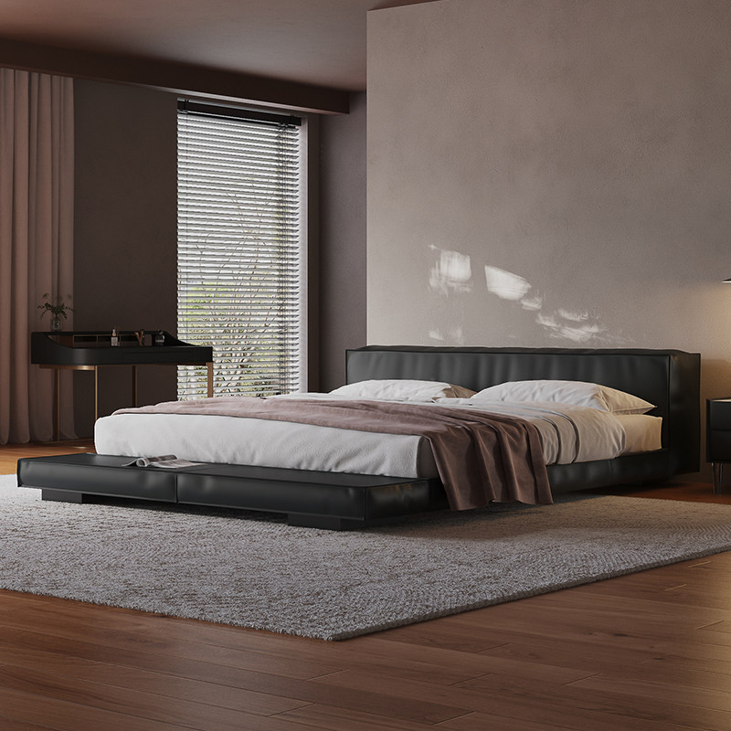 榻榻米落地床现代简约真皮床卧室工业风baxter双人软包床北欧风格