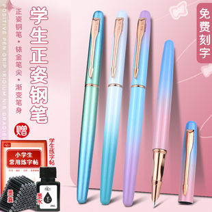 罗氏金属钢笔小学生三年级专用正姿练字钢笔免费刻字0.38mm暗尖吸墨器墨囊两用式2.6mm小口径细水胆钢笔定制